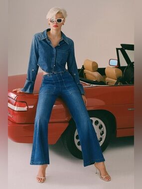 Anthropologie The Kit High-Rise Wide-Leg Utility Trouser Jeans by Pilcro size 28